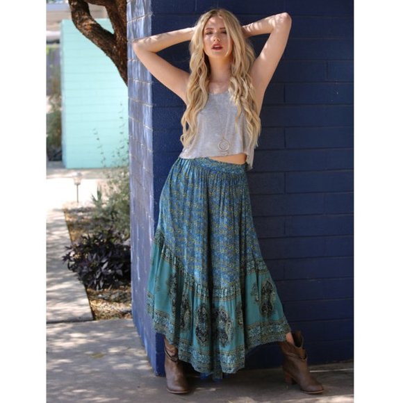 Blue Paisley Print Boho Chic Wide Leg Pants - Picture 3 of 8